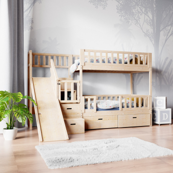 Etagenbett mit Treppen und Rutsche - Doppelbett für Kinder